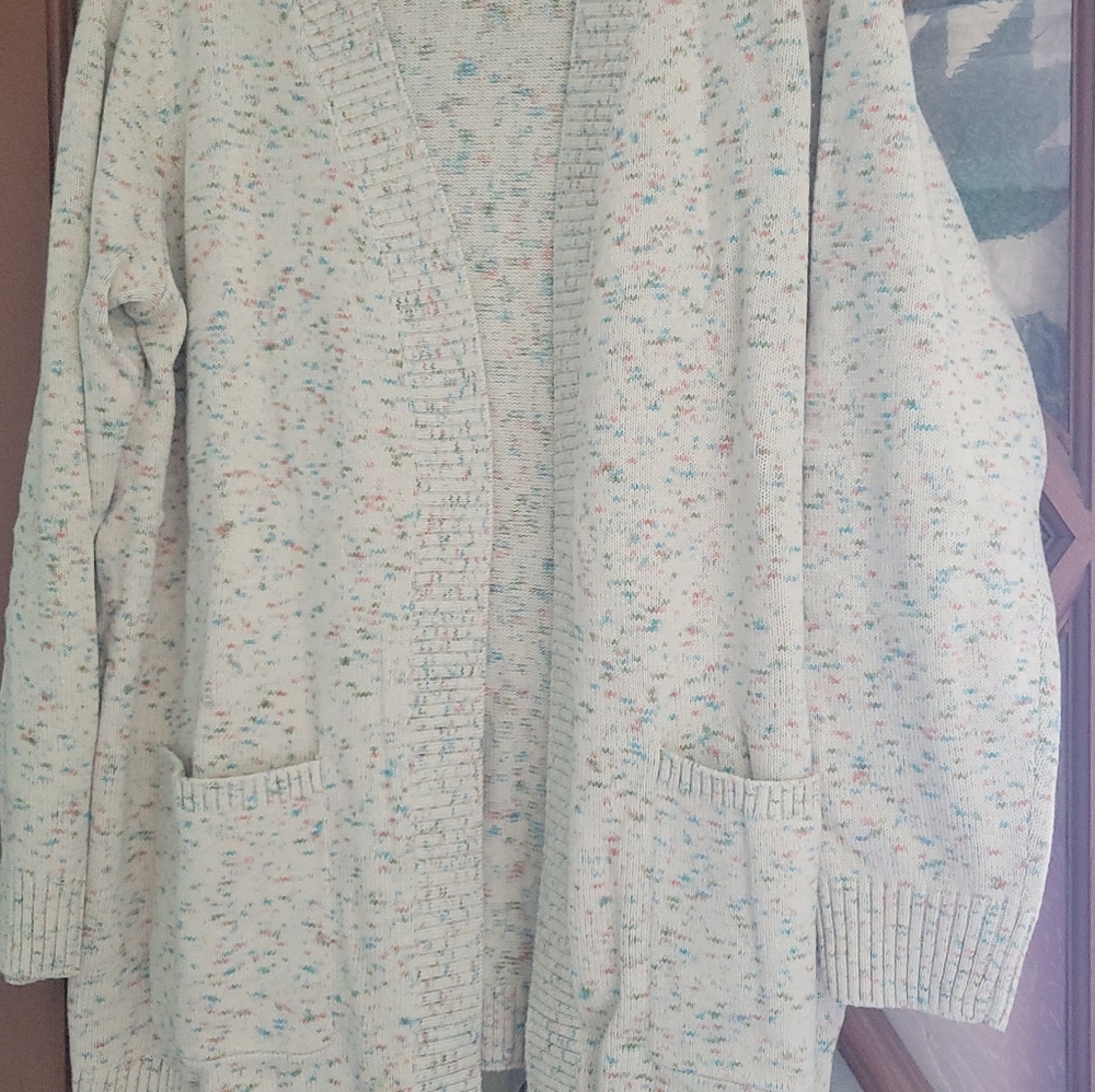 Belle Kim Gravel Cardigan Open Front Sweater Knit 1X - Picture 4 of 7